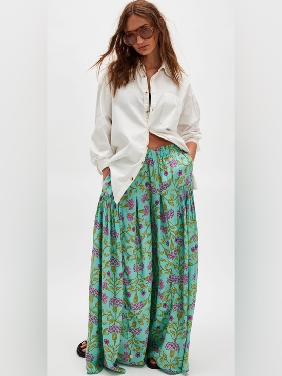 Free People Pants - NWT Free People S So Charming Wide Leg Pants in Sea Glass Combo Green New $148